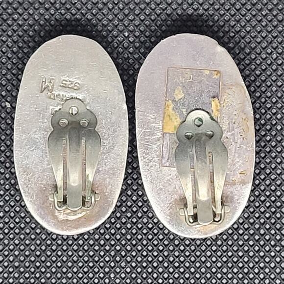 Vintage Luxe Statement Tiger-Stripe Onyx 925 Silver Clip-On Earrings Retro Chic - Picture 3 of 9